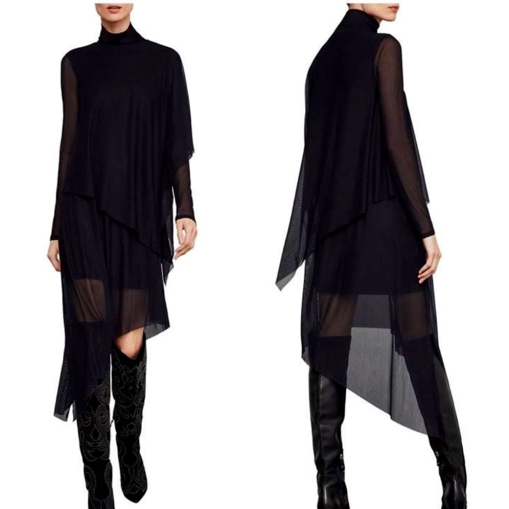 NWT - BCBGMAXIZIRIA Asymetrical Mock Neck Sheer Dress - Large